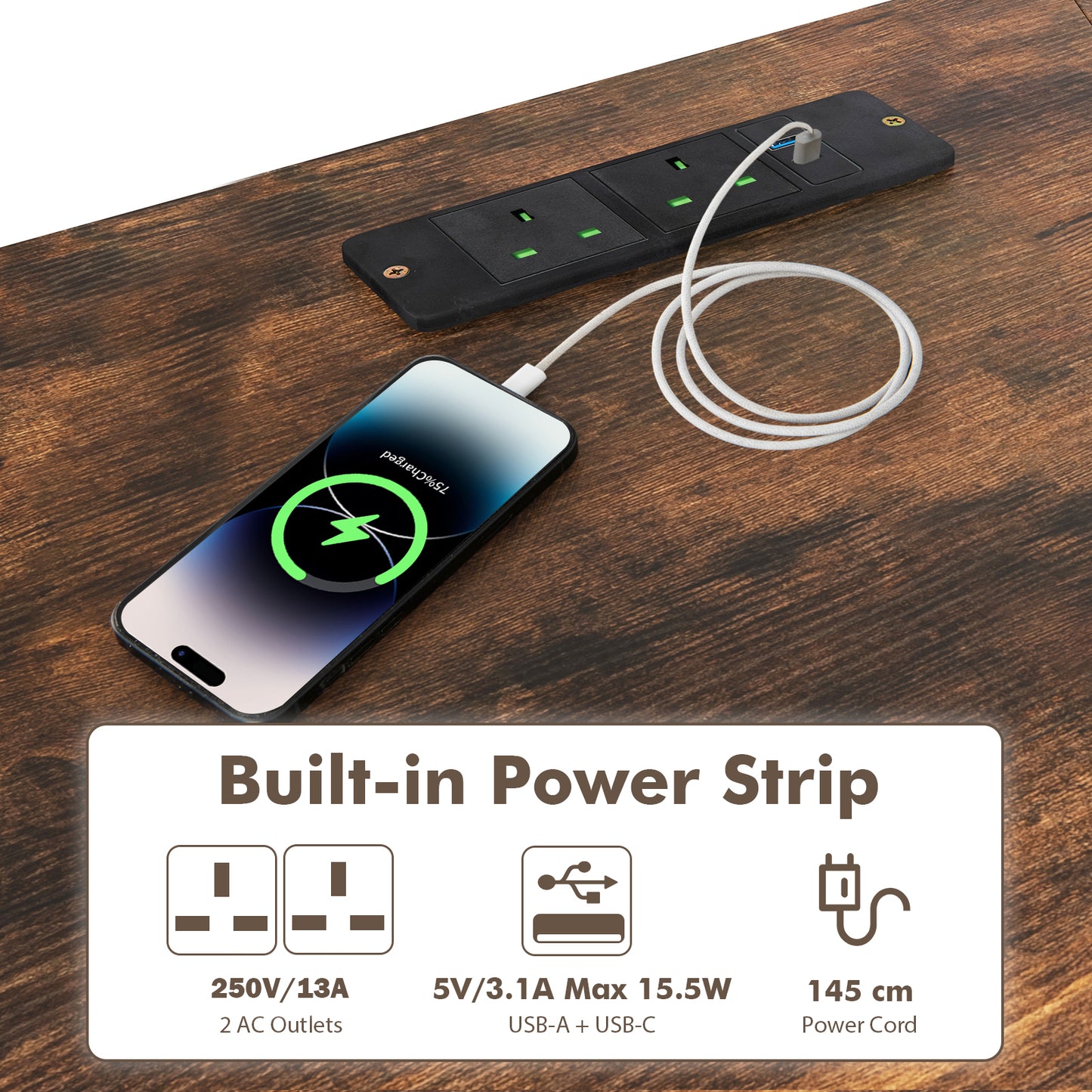 L-shaped Desk Corner Computer Desk with Movable Monitor Stand-Rustic Brown, Costway, 7