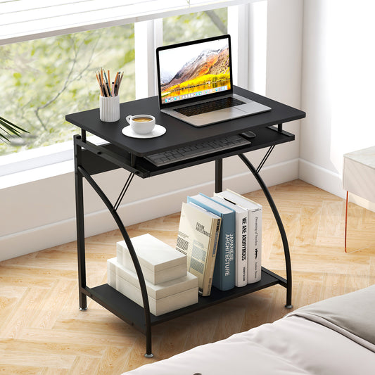 Laptop Stand, Laptop Stand for Bed, Computer Desk, Laptop Table with Keyboard Tray and Storage Shelf, Black, Costway, 2
