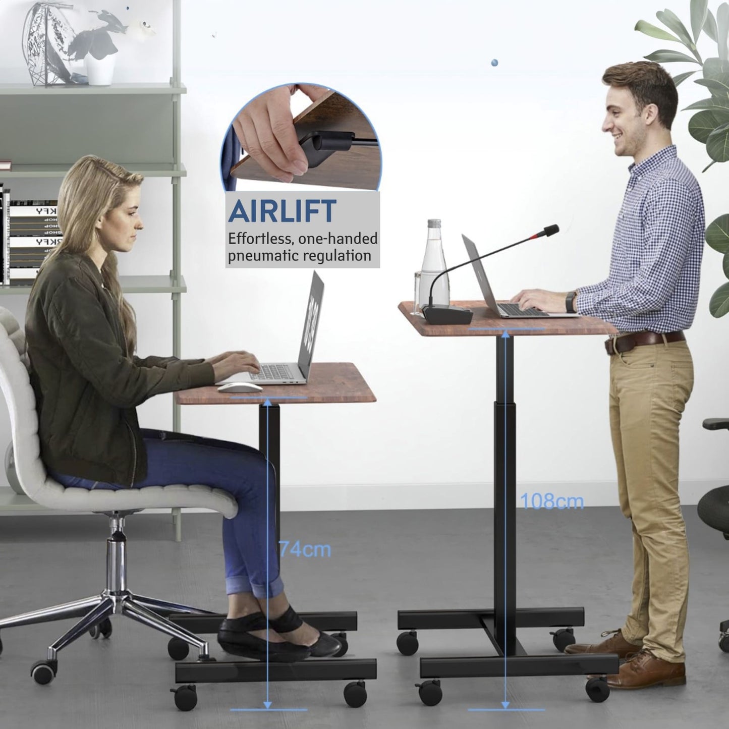 Laptop Table, Laptop Table for Bed, Adjustable Laptop Table, Portable Laptop Desk, Over Bed Table on Wheels, Costway, 2