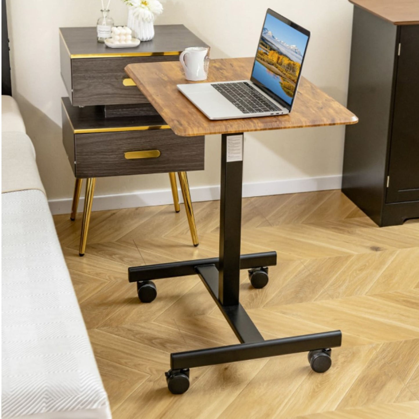 Laptop Table, Laptop Table for Bed, Adjustable Laptop Table, Portable Laptop Desk, Over Bed Table on Wheels, Costway, 4