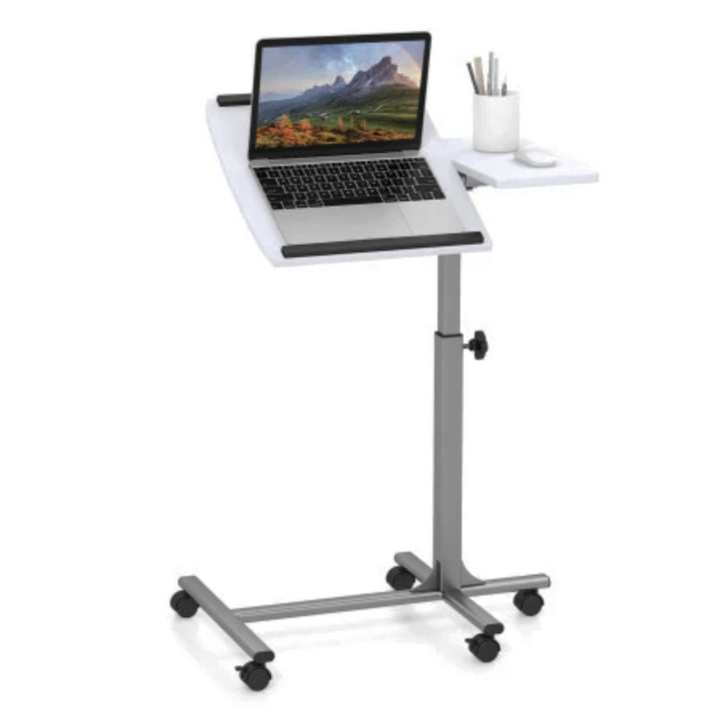 Costway - Laptop Table, Sofa Desk, Laptop Bed Table, Laptop Table for Sofa, Adjustable Laptop Table, C-shaped with Wheels and Tilting Top, White