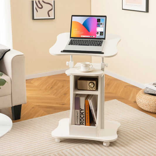 Laptop Cart Height Adjustable with Wheels-White, Costway, 2