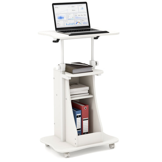 Laptop Cart Height Adjustable with Wheels-White, Costway, 1