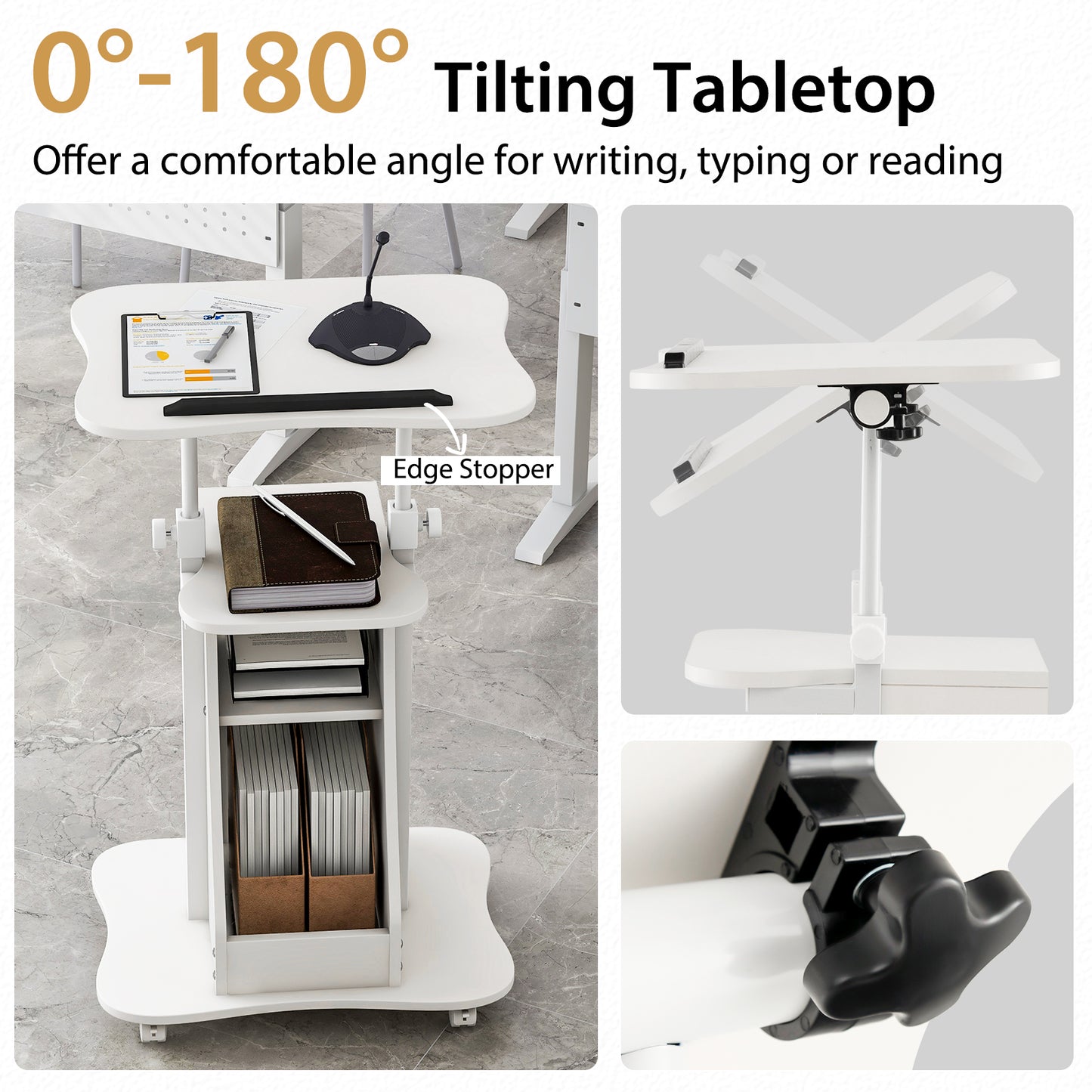 Laptop Cart Height Adjustable with Wheels-White, Costway, 7