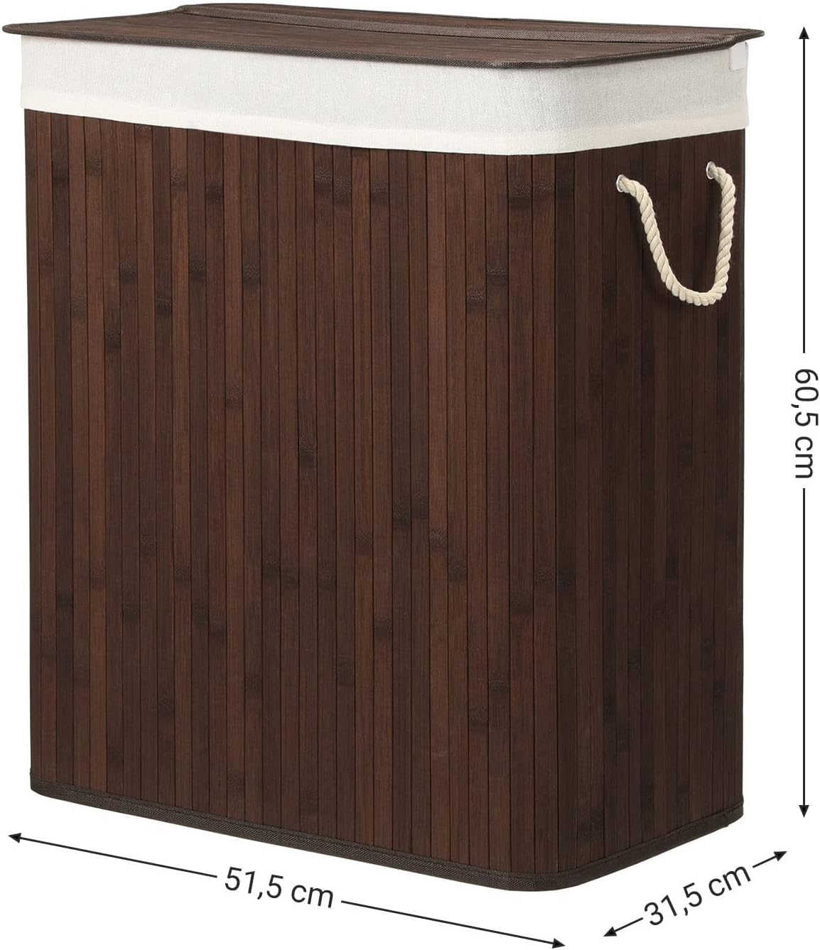 Laundry Basket with Lid, Bamboo Laundry Basket, Double Bamboo Laundry Hamper with 2 Sections, 100L, Brown, SONGMICS, 3