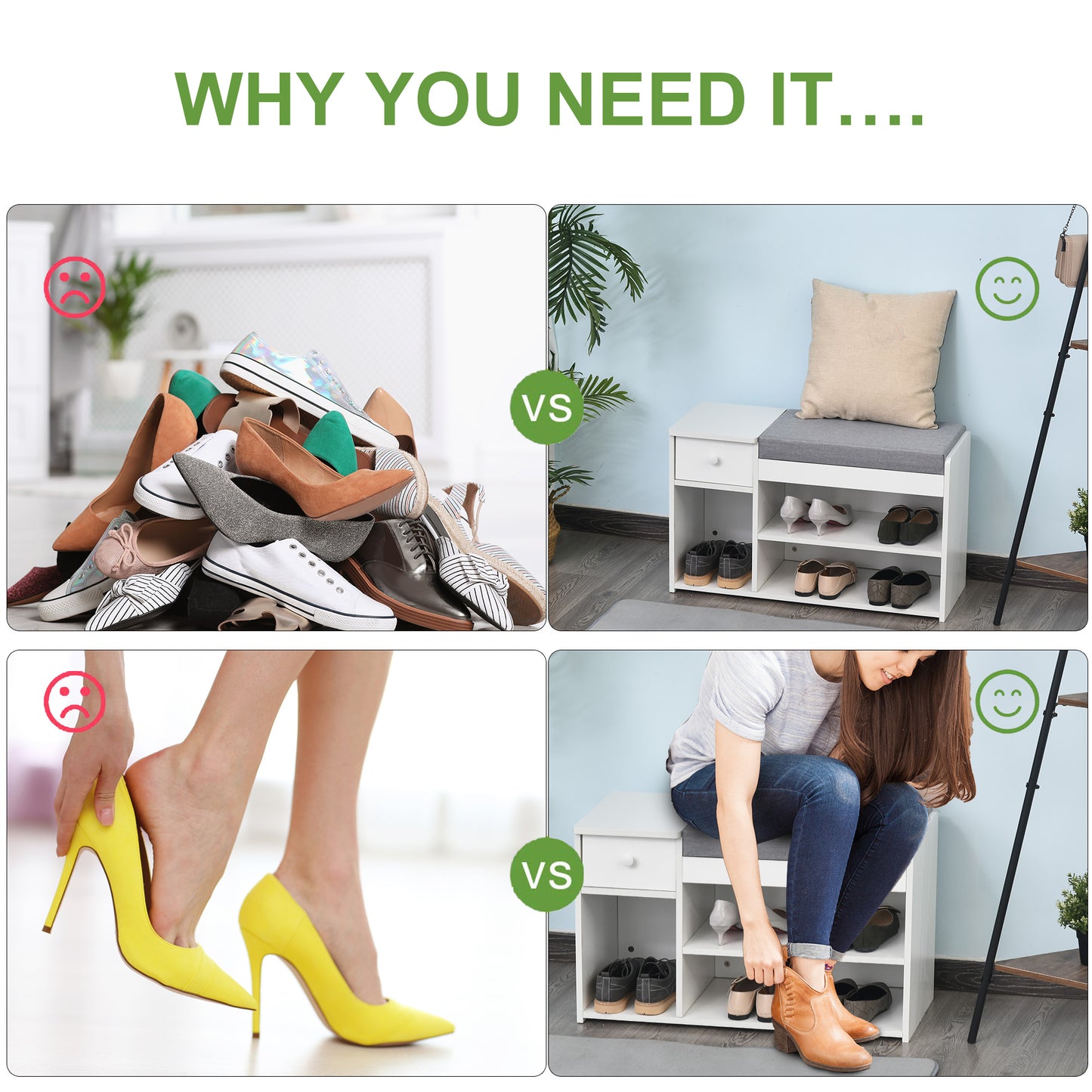 Multi-Storage Shoe Bench w/ Drawer 3 Compartments Cushioned Home Organisation Furniture Tidy Boots Hallway Entryway White, HOMCOM, 7