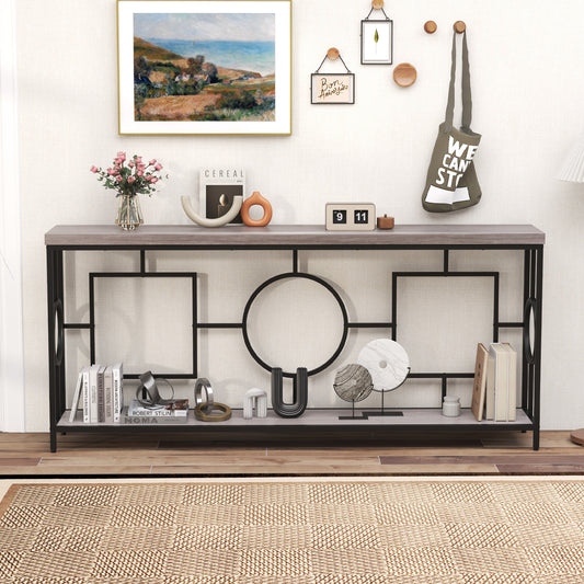 Rustic Accent Narrow 2-Tier Mid-Century Modern Console Table-Rustic Brown, Costway, 2