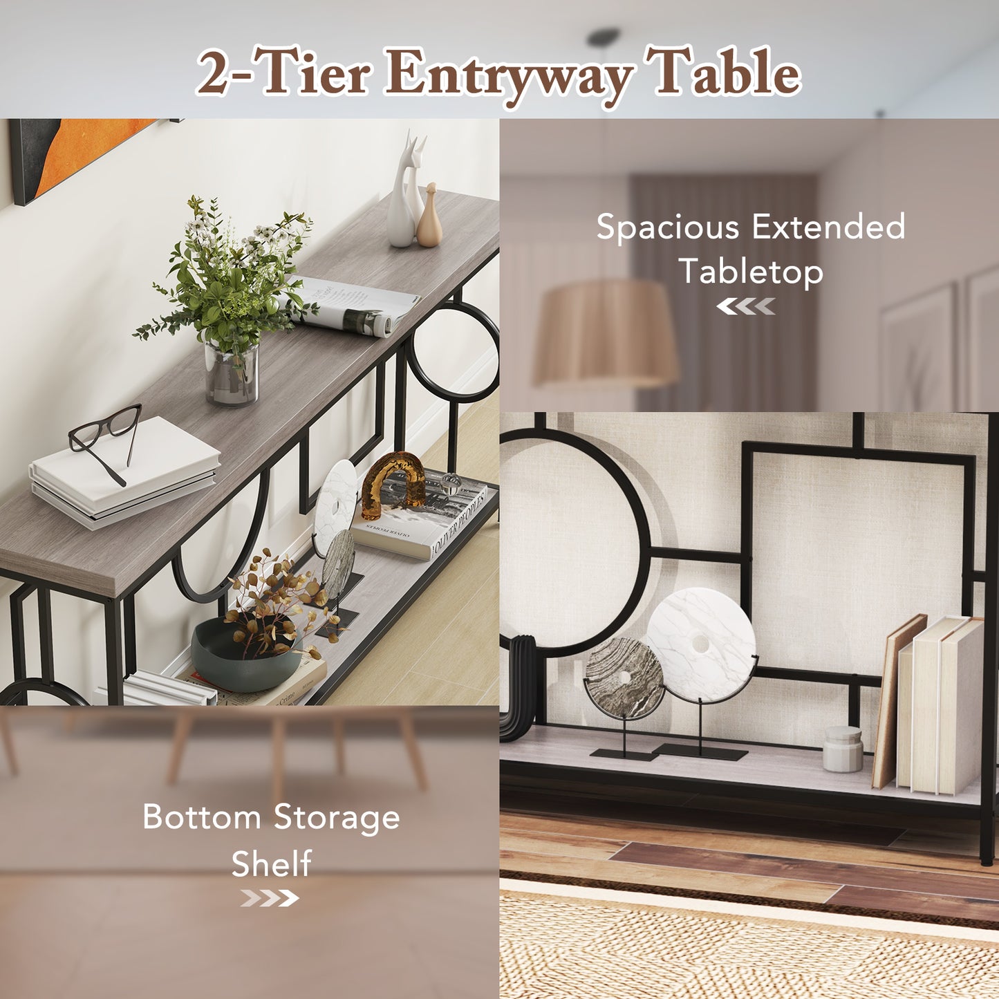 Rustic Accent Narrow 2-Tier Mid-Century Modern Console Table-Rustic Brown, Costway, 7