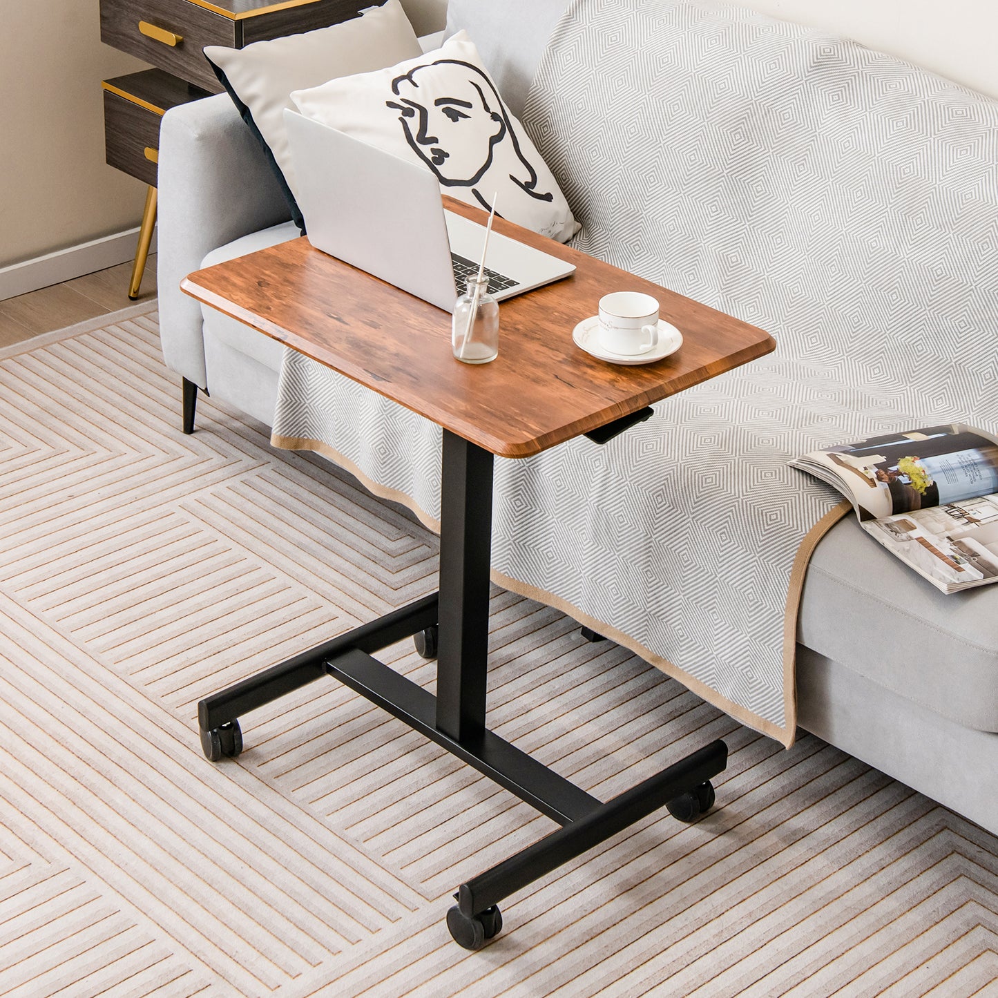Laptop Table, Laptop Table for Bed, Adjustable Laptop Table, Portable Laptop Desk, Over Bed Table on Wheels, Costway, 3