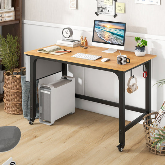 120cm Mobile Computer Desk with Storage Bag and 2 Headphone Hooks-Natural, Costway, 2