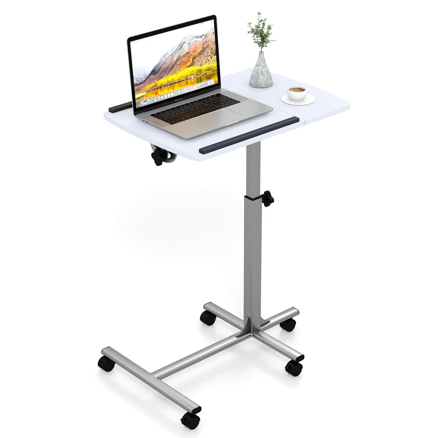 Laptop Stand, Laptop Stand for Bed, Laptop Table, Mobile Laptop Stand C-shaped with Lockable Casters, White, Costway, 3