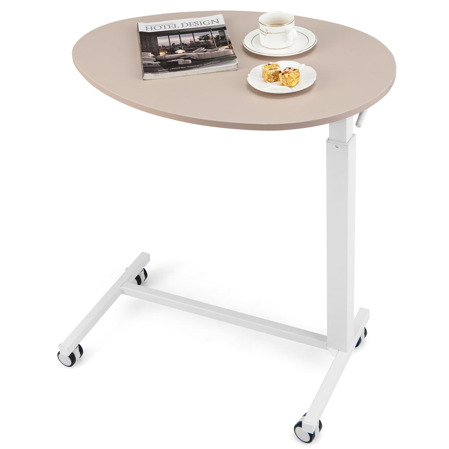 Mobile Standing Desk with Pneumatic Lift-Pink, Costway, 4