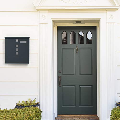 Modern Mailbox, Lockable Wall-Mounted Post Letter Box with Newspaper Holder, Capped Lock, Anthracite Grey, Songmics, 7