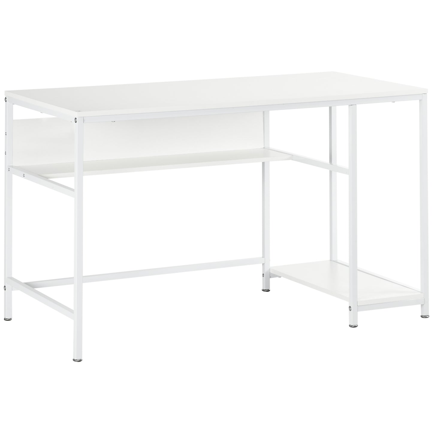 Computer Desk with Storage, 120 x 60cm Home Office Desk with 2 Shelves and Steel Frame, Writing Table for Living Room, Study, White, HOMCOM, 1