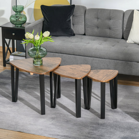 Nesting Coffee Tables Set of 3, MDF Steel, Versatile End Side Tables, Walnut Wood Effect, Walnut, Black, HOMCOM, 2