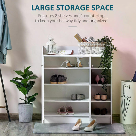 Shoe Storage Cabinet Two Doors w/ Adjustable 4 Shelves Cupboard Footwear Rack Stand Organiser Hallway White, HOMCOM, 5