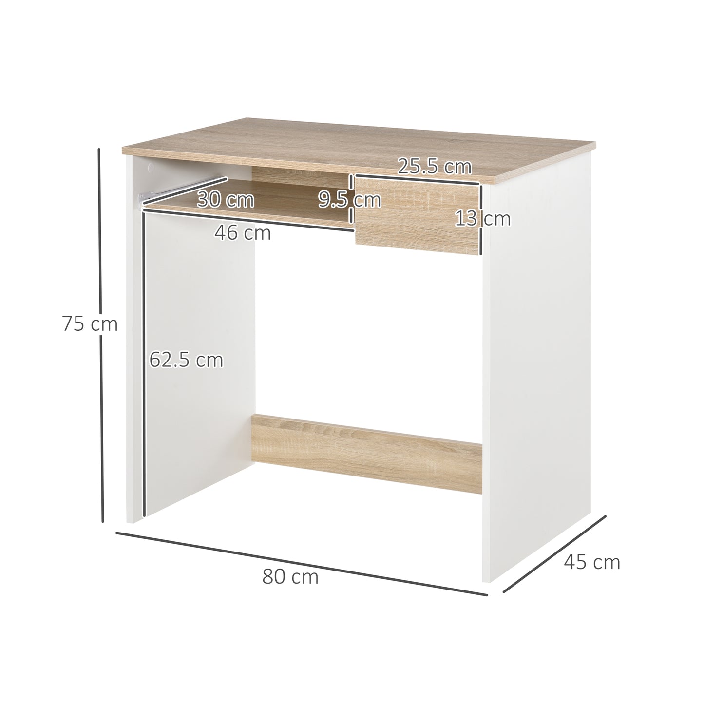 Compact Computer Table with Keyboard Tray Drawer Study Office Working Writing Desk, Oak Colour, HOMCOM, 3