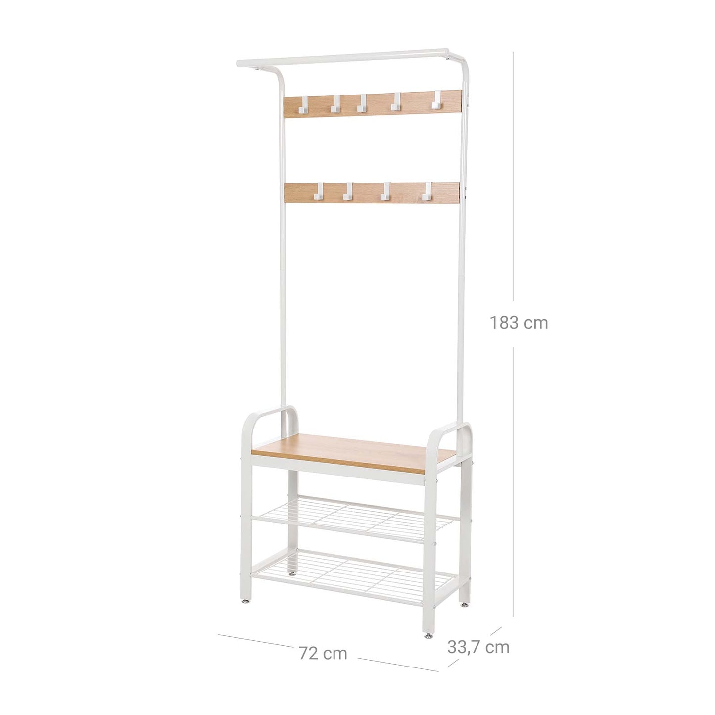 Coat Rack, Coat Stand with Shoe Storage Bench, 4-in-1 Design, 7