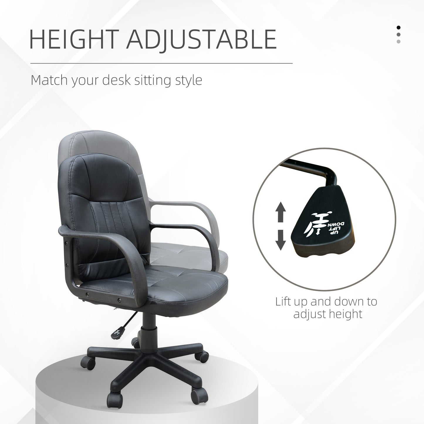 Swivel Executive Office Chair, PU Leather Desk Chair, Computer Chair, Gaming Seater, Black, HOMCOM, 4