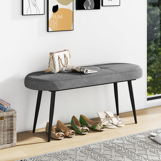 113 cm Ottoman Bench with Sponge Padded Cushion for Entryway Living Room Foyer-Grey, Costway, 1