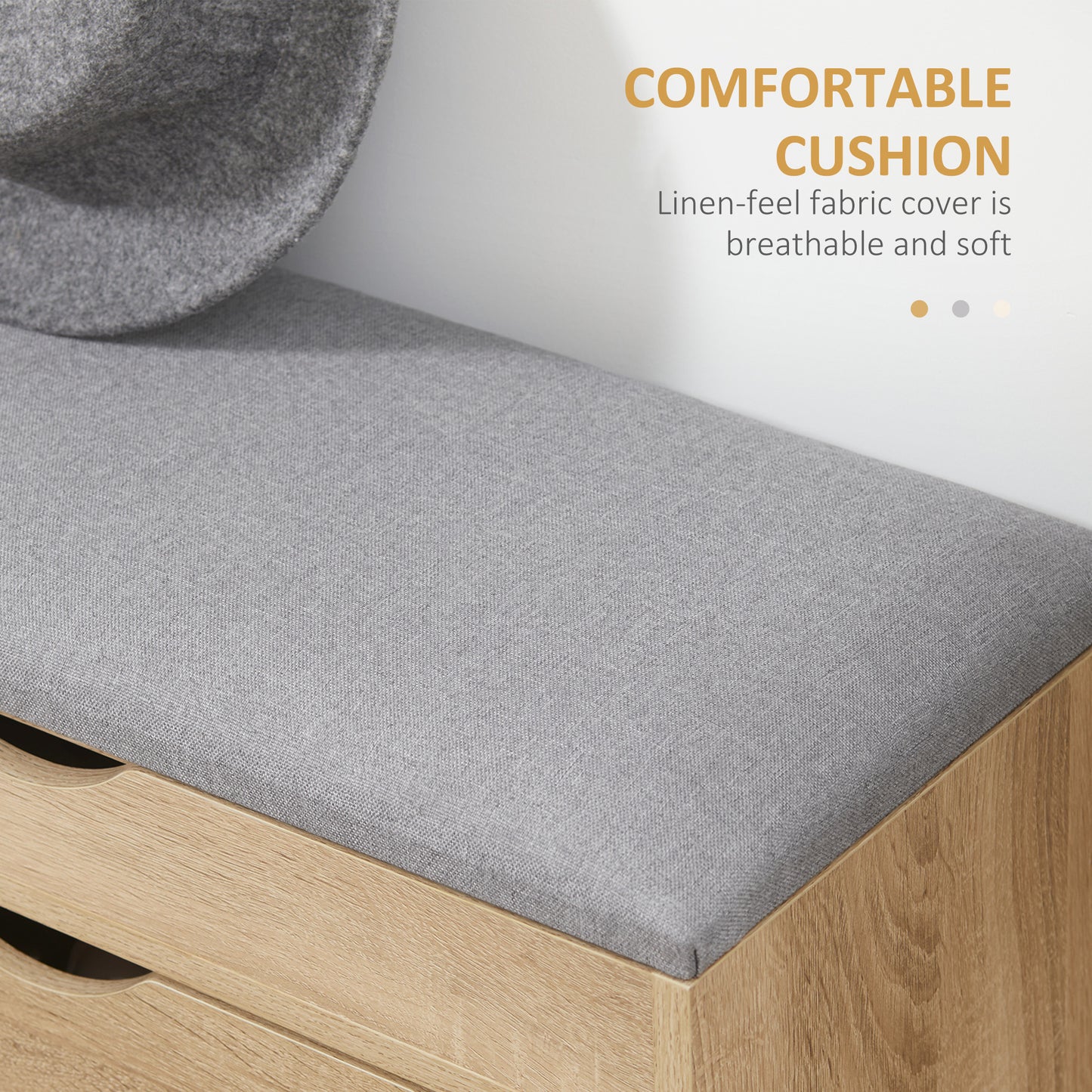 Shoe Bench with Cushion for 4 Pair of Shoes, Storage Bench with Padded Seat, Flip-up Cabinet and Hidden Space for Entryway, Natural, HOMCOM, 5