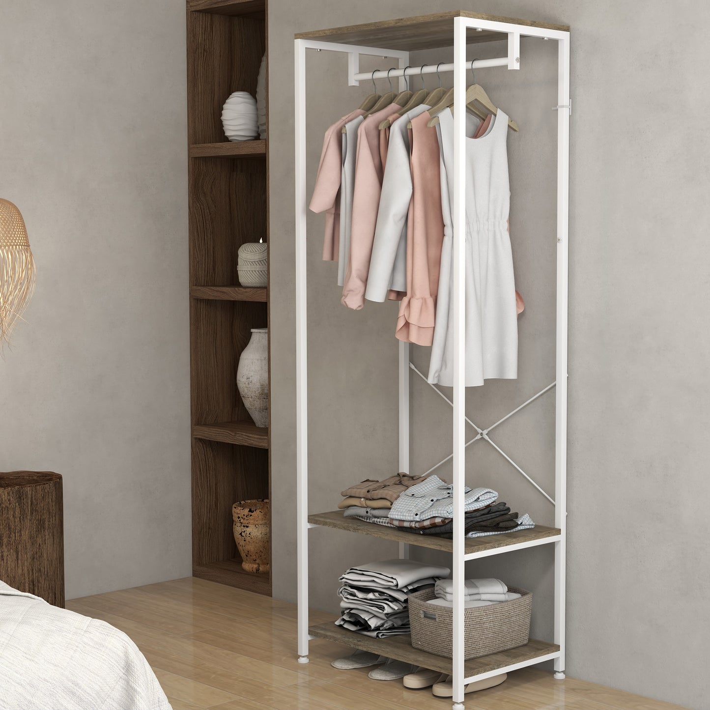 Hallway Coat Rack and Shoe Bench Tree - Grey, HOMCOM, 7
