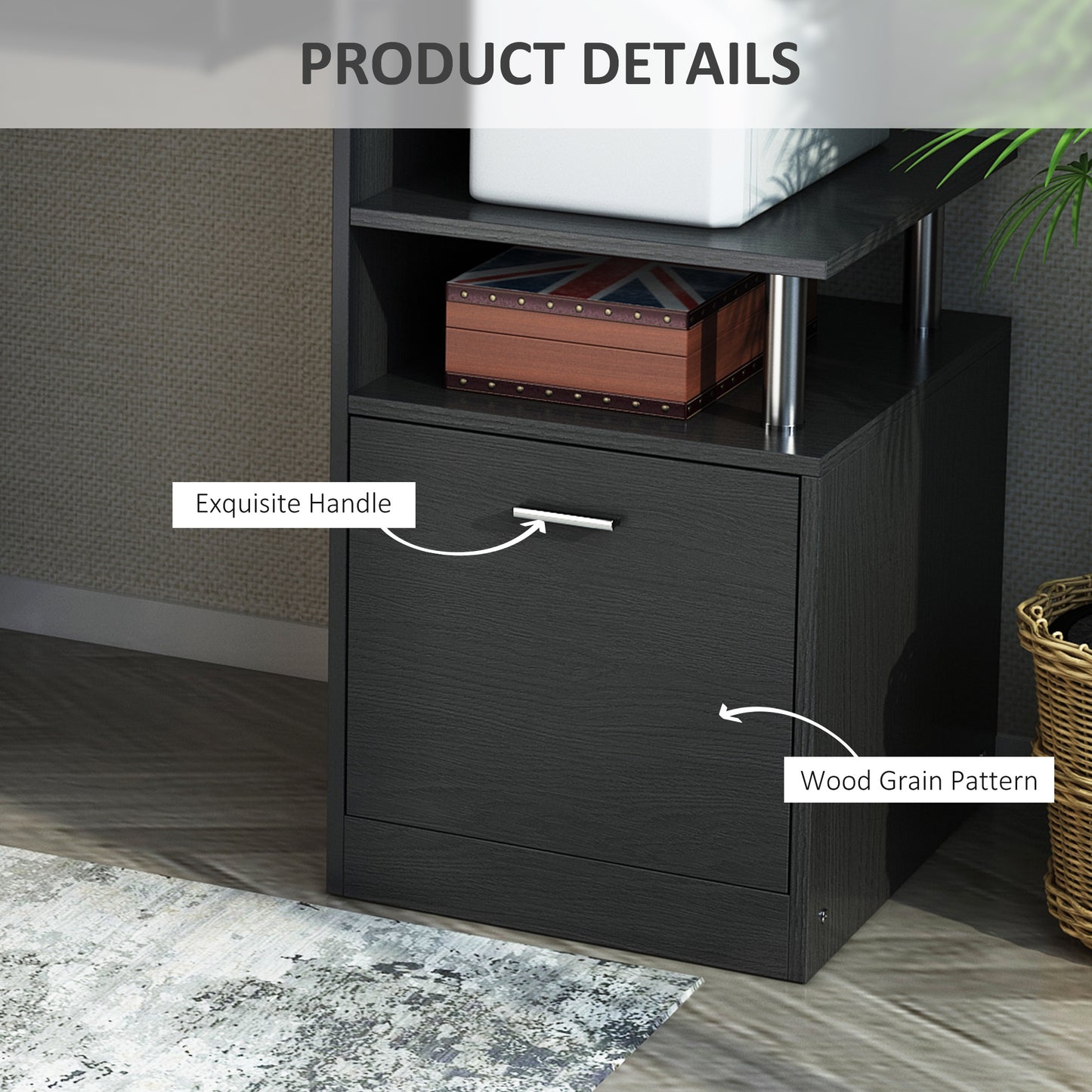 Computer Desk PC Workstation with Drawer Shelves CPU Storage Rack Home Office Furniture 152 x 60 x 88cm (BLACK), HOMCOM, 5
