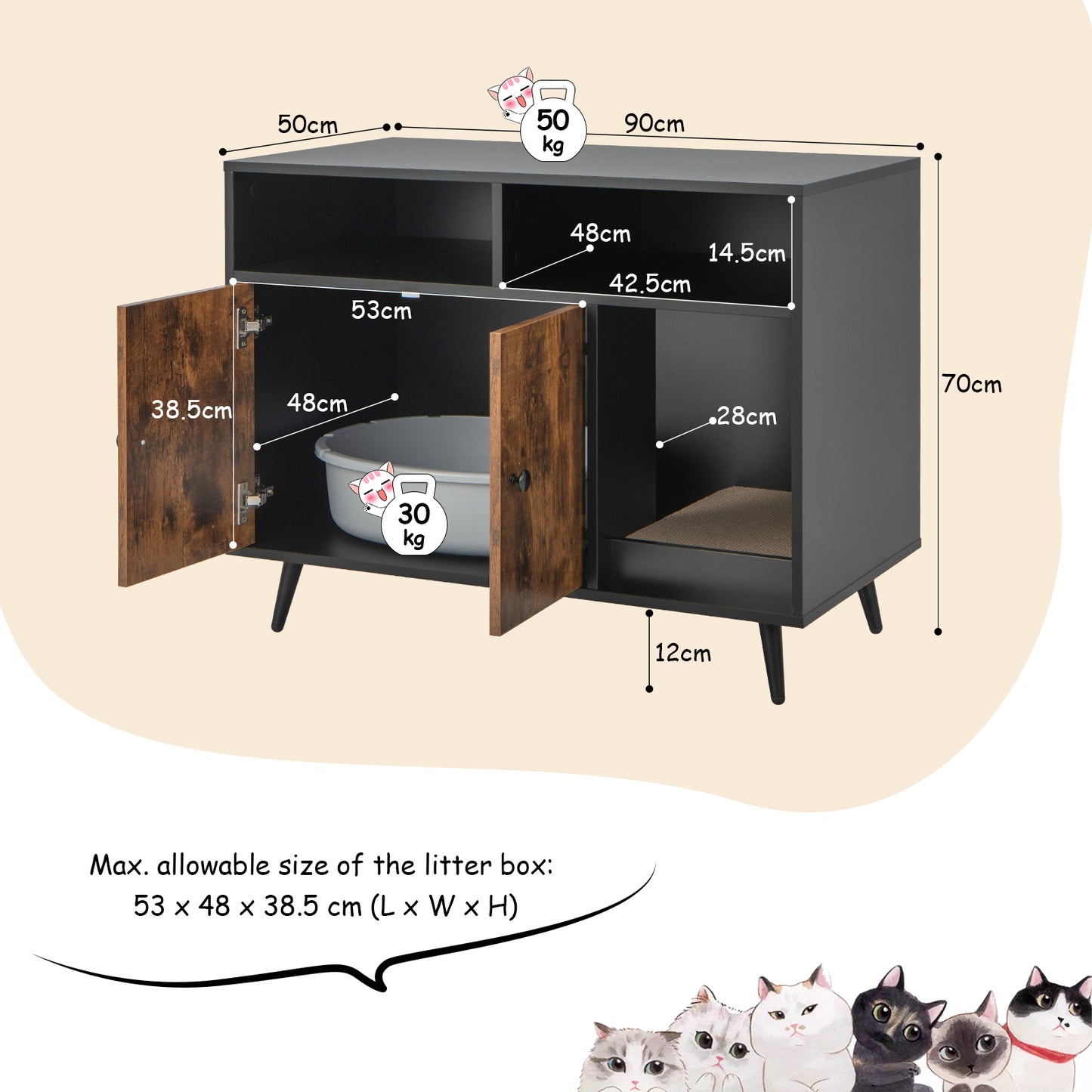 Cat Litter Box Enclosures, Indoor Cat House, Cat Litter Box Enclosure with Scratching Pad, Costway, 3