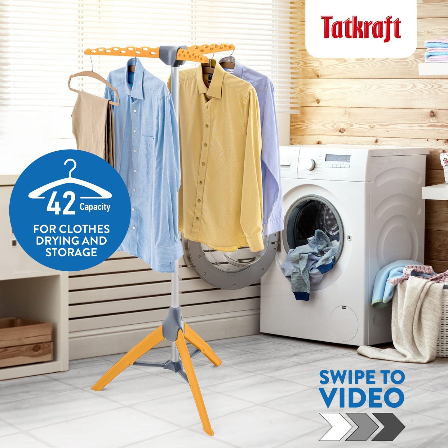 Sturdy Foldable Clothes Airer, Clothes Hangers Stand, Foldable Clothes Rack, Tripod Air Dryer, Tatkraft Palm, 4