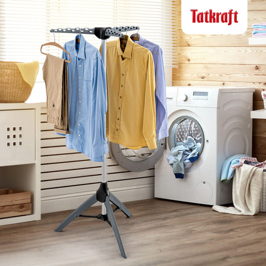 Clothes Airer, Sturdy Foldable Clothes Airer, Clothes Hanger Stand, Drying Rack, Tripod Air Dryer, Tatkraft Pine, 9