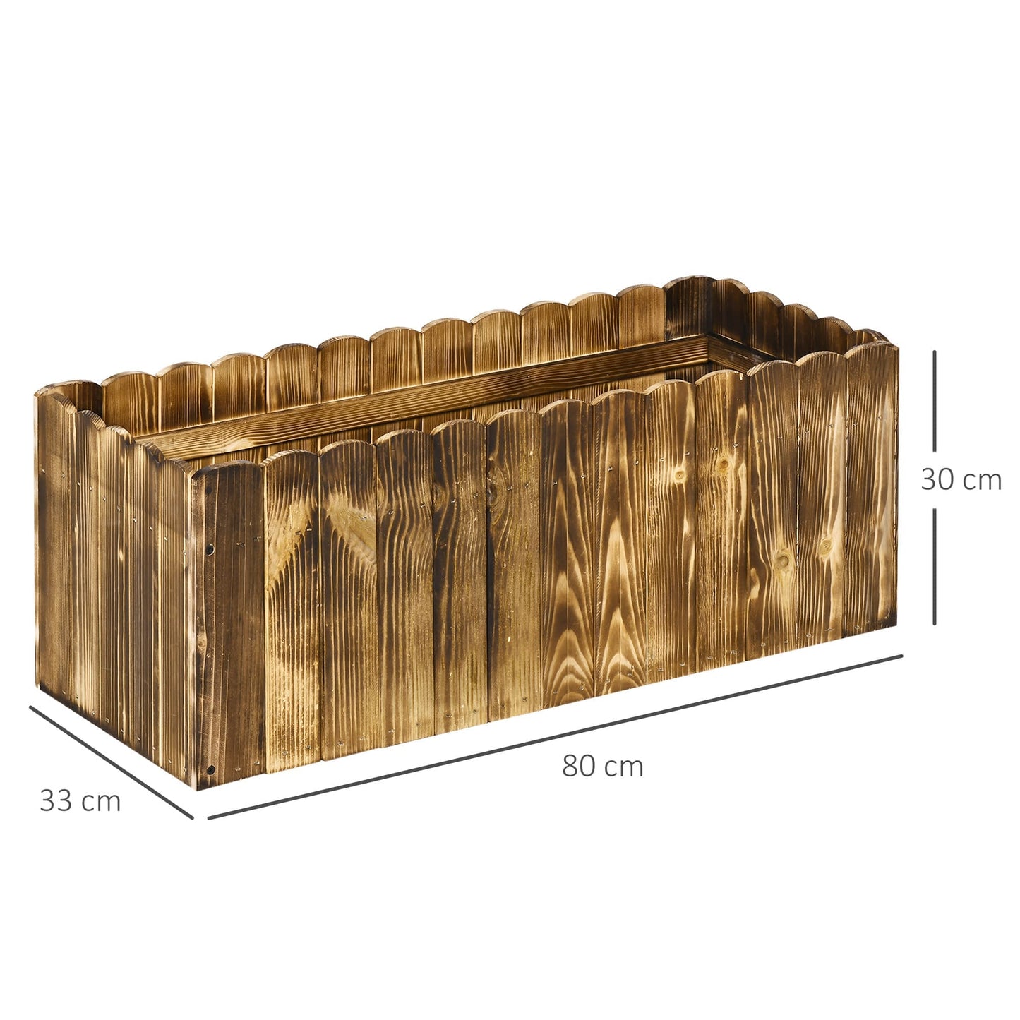 Plant Stand, 70L Garden Flower Raised Bed Pot, Wooden Outdoor Large Rectangle Planter, 80L x 33W x 30H cm, Brown, Outsunny, 2