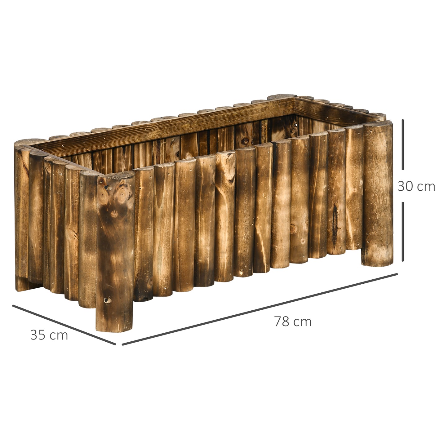 Plant Stand, Outdoor Plant Stand, Wooden Planter Box, Rectangular Herb, 78L x 35W x 30H cm, Brown, Natural Wood, Outsunny, 3