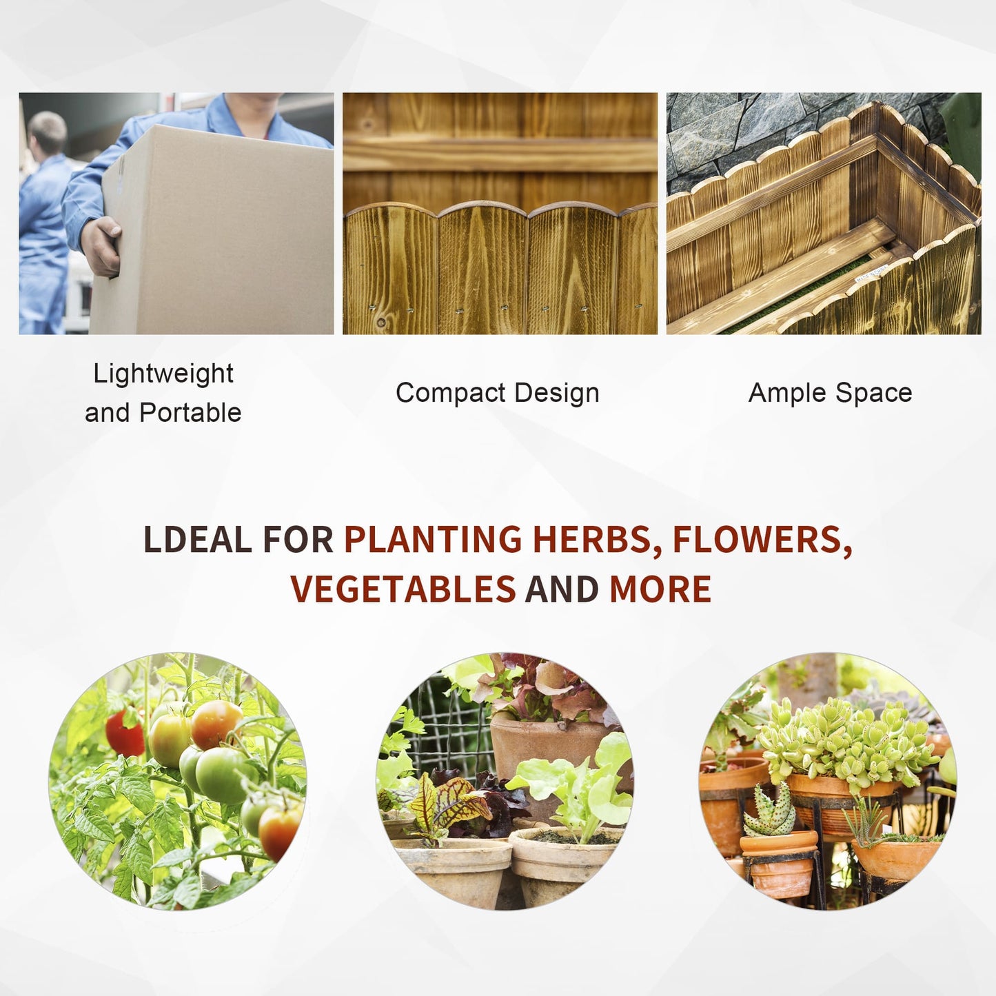 Plant Stand, 70L Garden Flower Raised Bed Pot, Wooden Outdoor Large Rectangle Planter, 80L x 33W x 30H cm, Brown, Outsunny, 5
