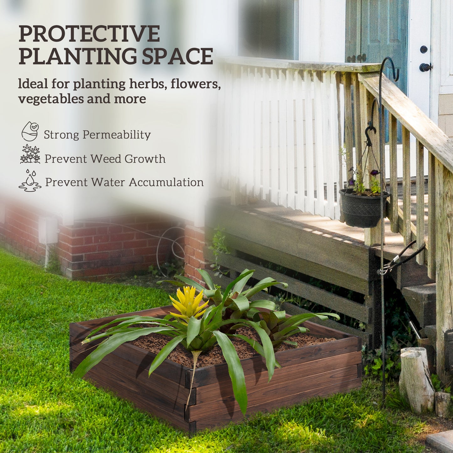 Plant Stand, Outdoor Plant Stand, Wooden Planter Box, 80L x 80W x 22.5H cm, Brown, Outsunny, 4