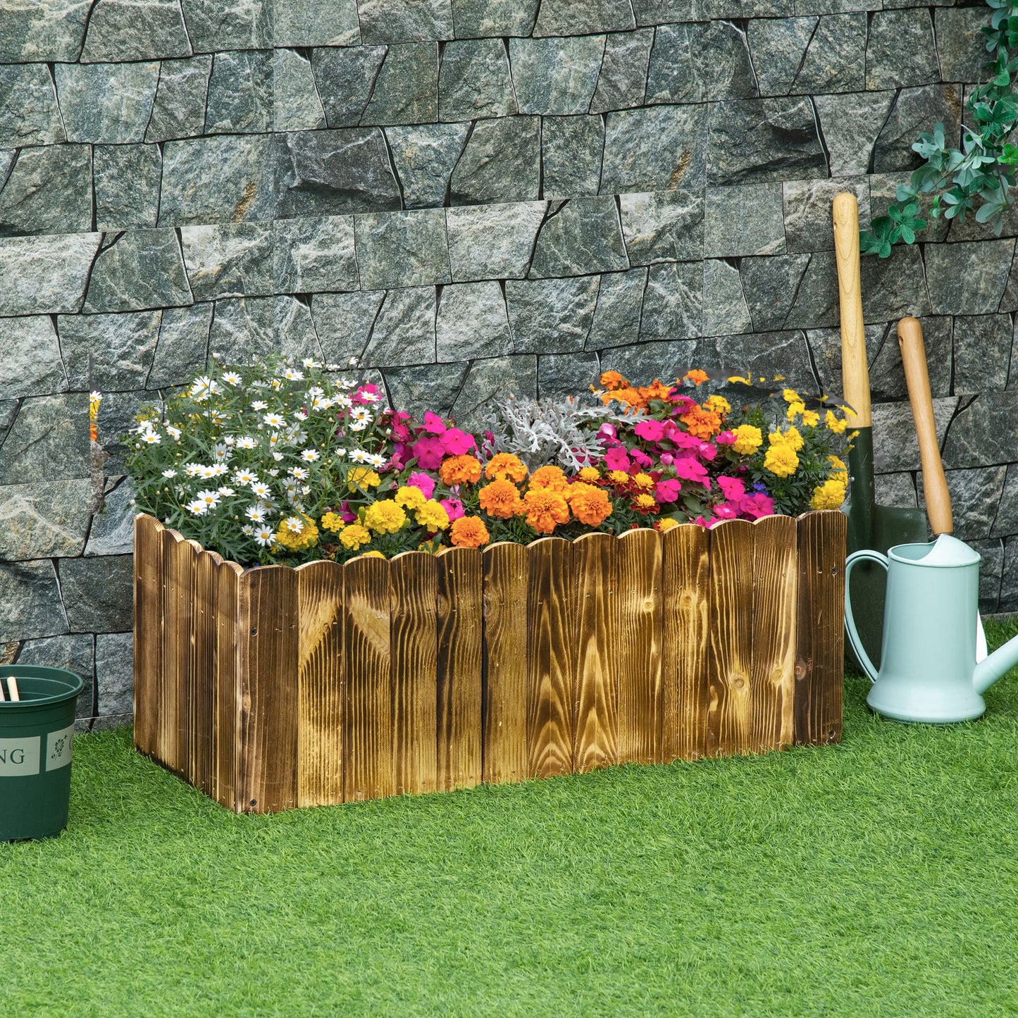 Plant Stand, 70L Garden Flower Raised Bed Pot, Wooden Outdoor Large Rectangle Planter, 80L x 33W x 30H cm, Brown, Outsunny, 7