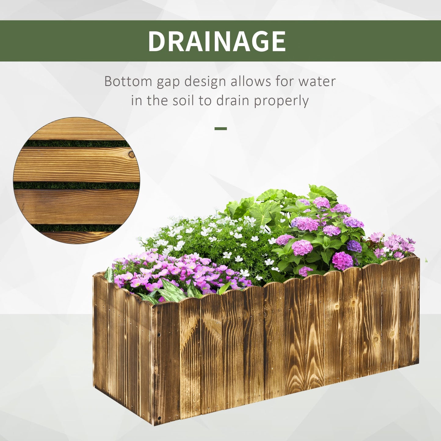 Plant Stand, 70L Garden Flower Raised Bed Pot, Wooden Outdoor Large Rectangle Planter, 80L x 33W x 30H cm, Brown, Outsunny, 8