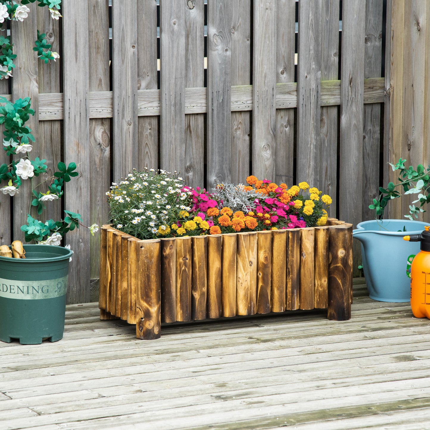 Plant Stand, Outdoor Plant Stand, Wooden Planter Box, Rectangular Herb, 78L x 35W x 30H cm, Brown, Natural Wood, Outsunny, 2