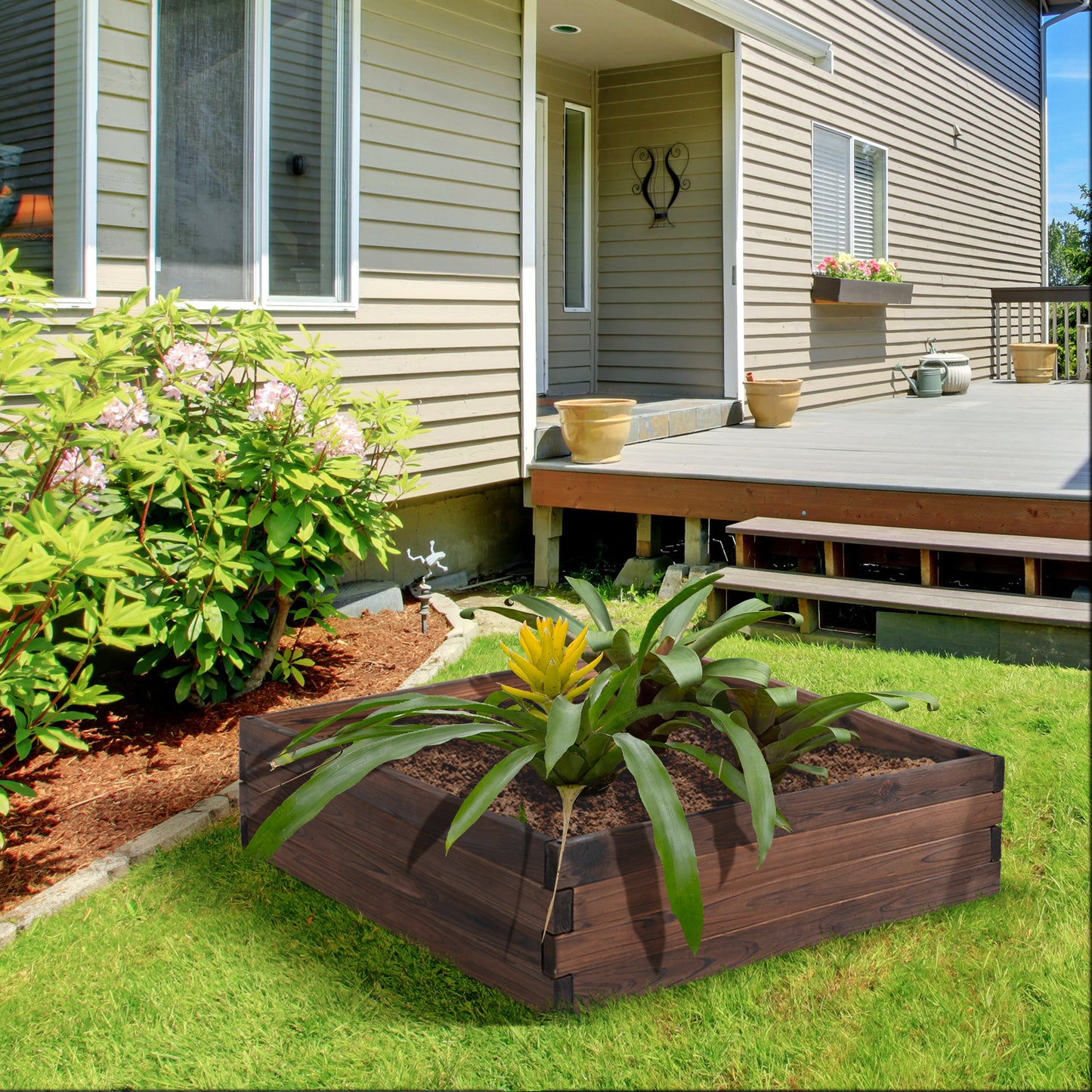 Plant Stand, Outdoor Plant Stand, Wooden Planter Box, 80L x 80W x 22.5H cm, Brown, Outsunny, 2
