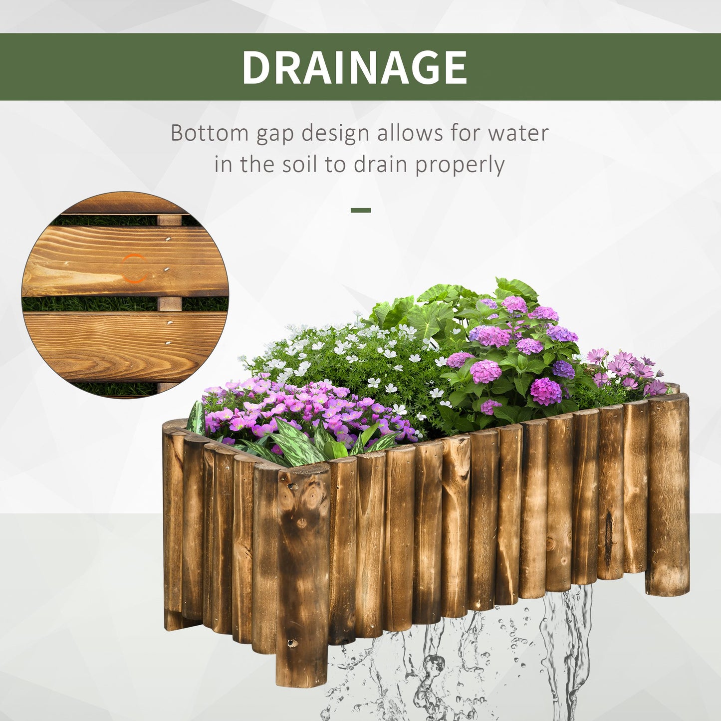 Plant Stand, Outdoor Plant Stand, Wooden Planter Box, Rectangular Herb, 78L x 35W x 30H cm, Brown, Natural Wood, Outsunny, 5