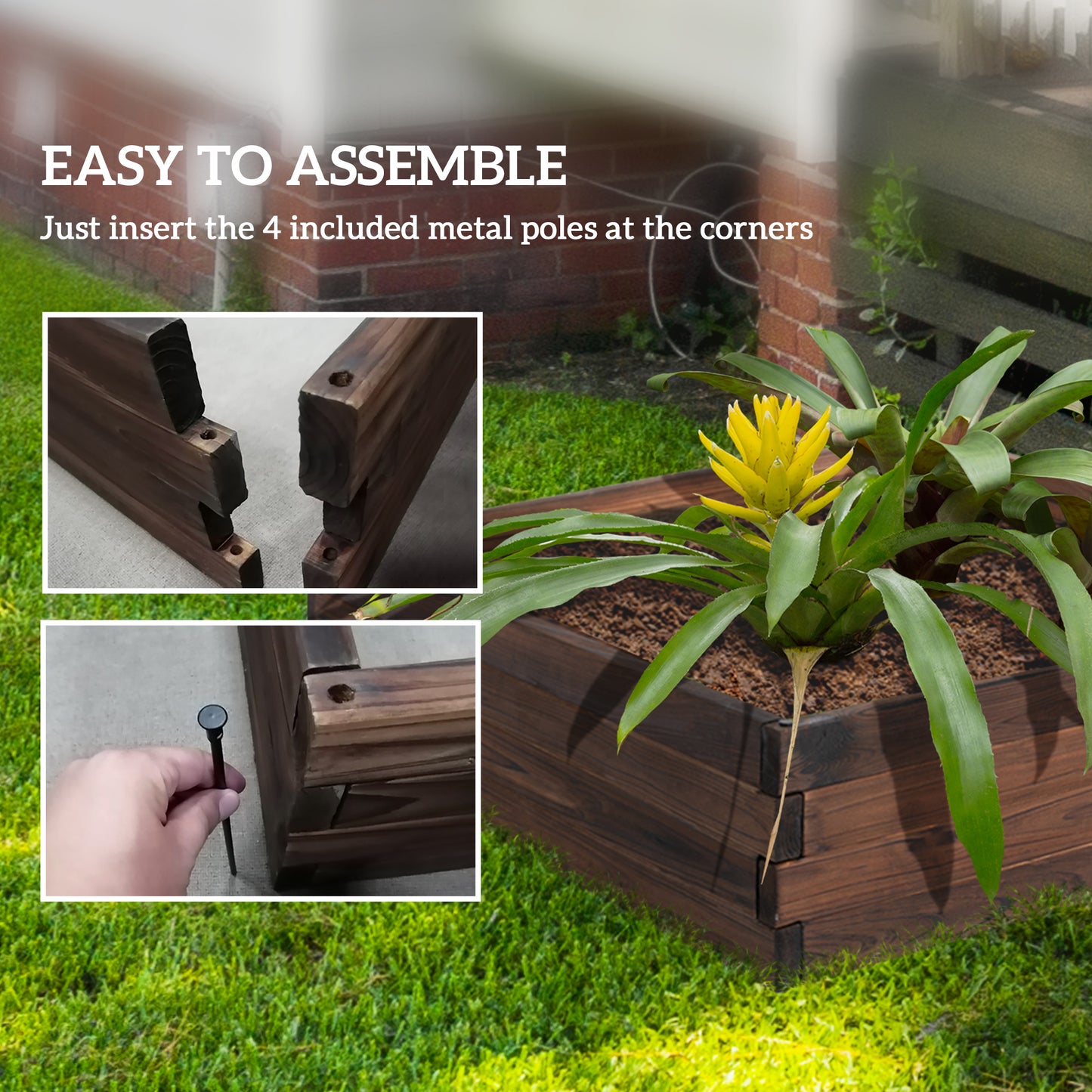 Plant Stand, Outdoor Plant Stand, Wooden Planter Box, 80L x 80W x 22.5H cm, Brown, Outsunny, 6