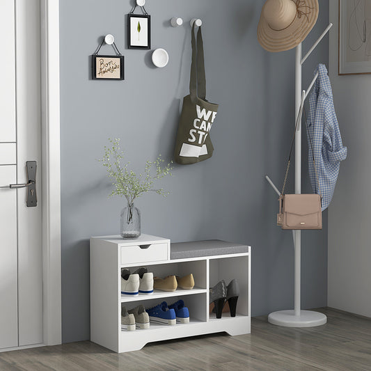 Multi-Compartment Shoe Bench, with Seat - White, HOMCOM, 2