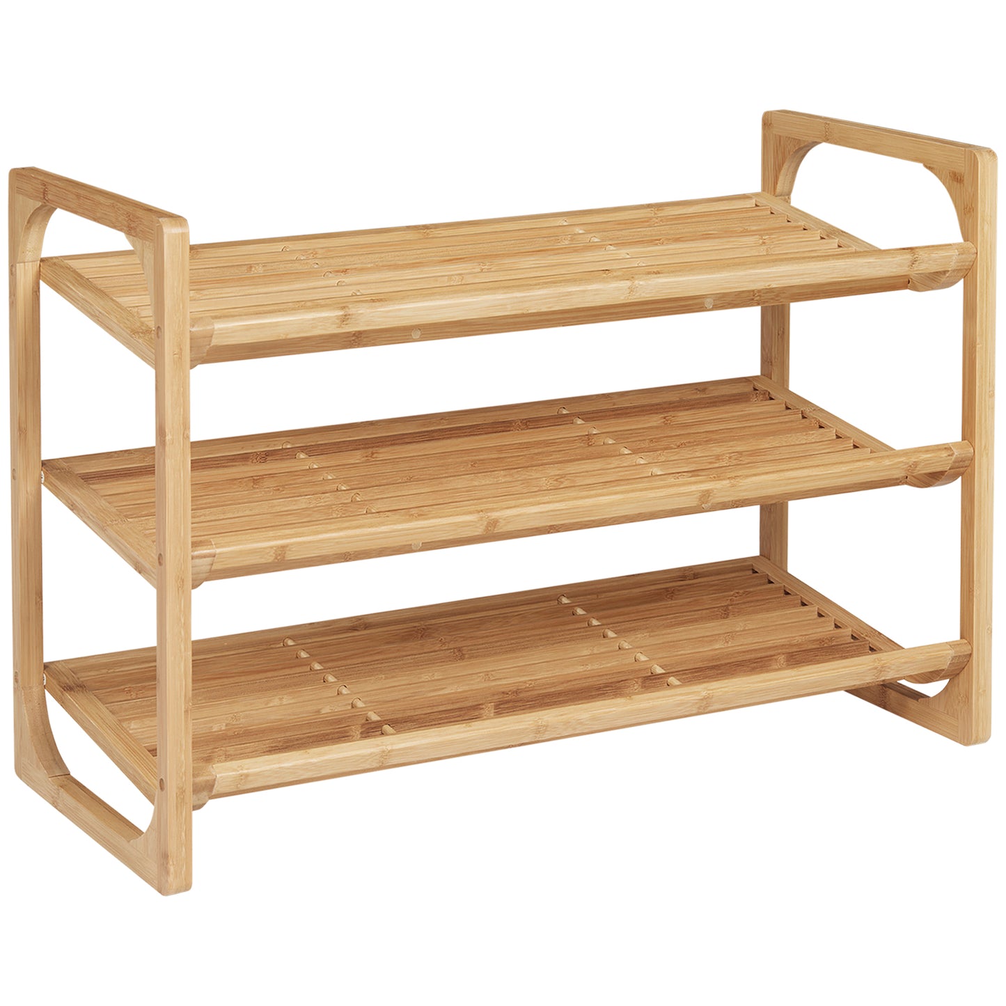 3-Tier Shoe Rack, Bamboo Shoe Storage Organizer with Slatted Shelves, Free Standing Shoe Shelf Stand for 9 Pairs of Shoes for Entryway, Hallway, Natural, HOMCOM, 1
