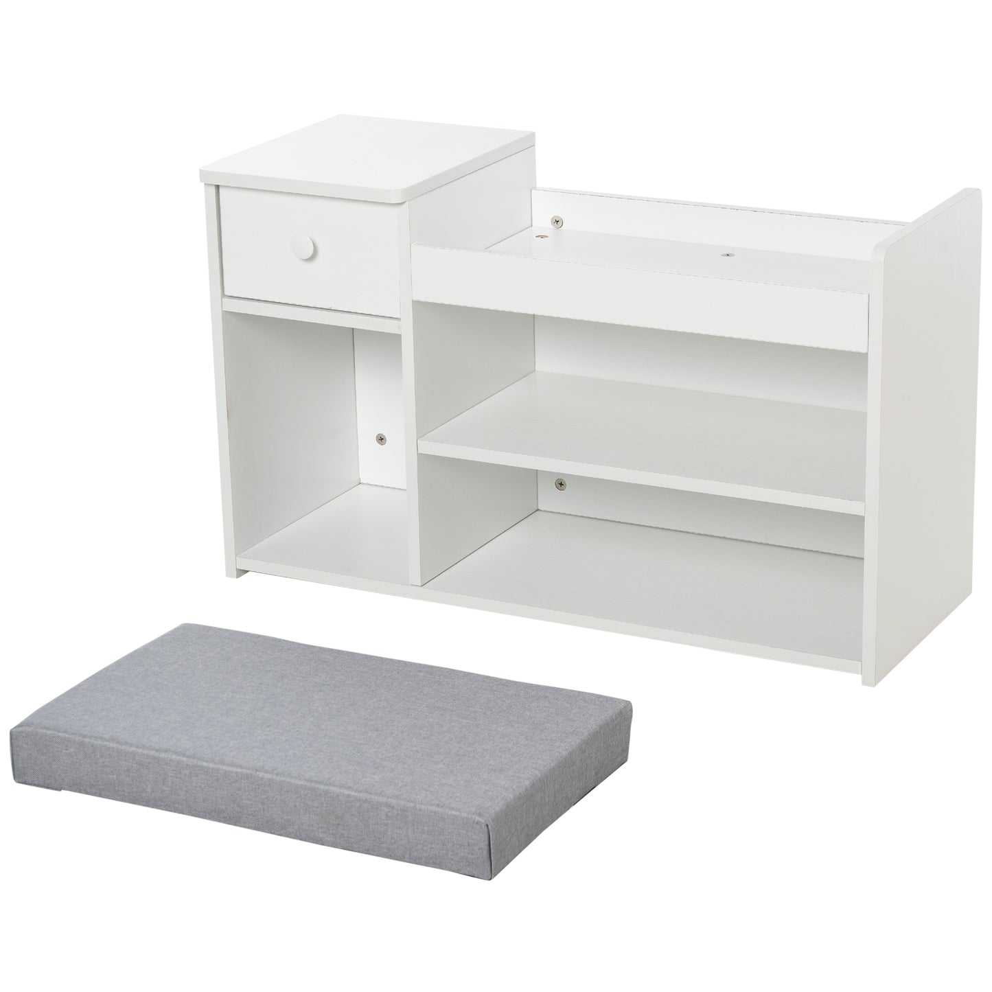Multi-Storage Shoe Bench w/ Drawer 3 Compartments Cushioned Home Organisation Furniture Tidy Boots Hallway Entryway White, HOMCOM, 9