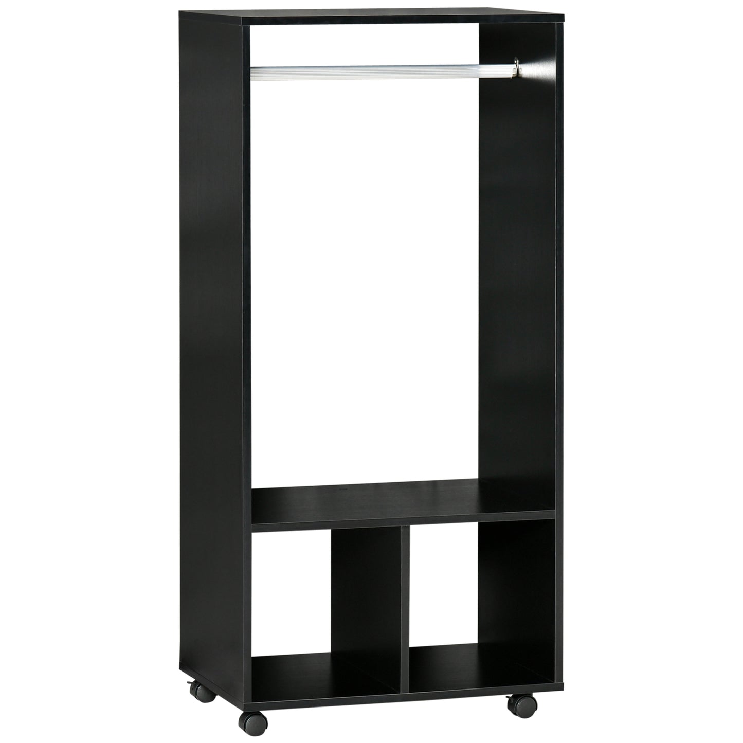 Open Wardrobe for Bedroom, Small Wardrobe on Wheels with Clothes Rail, Storage Shelves, Mobile Garment Rack for Clothes Storage, Cloakroom, Hallway, Black, HOMCOM, 1