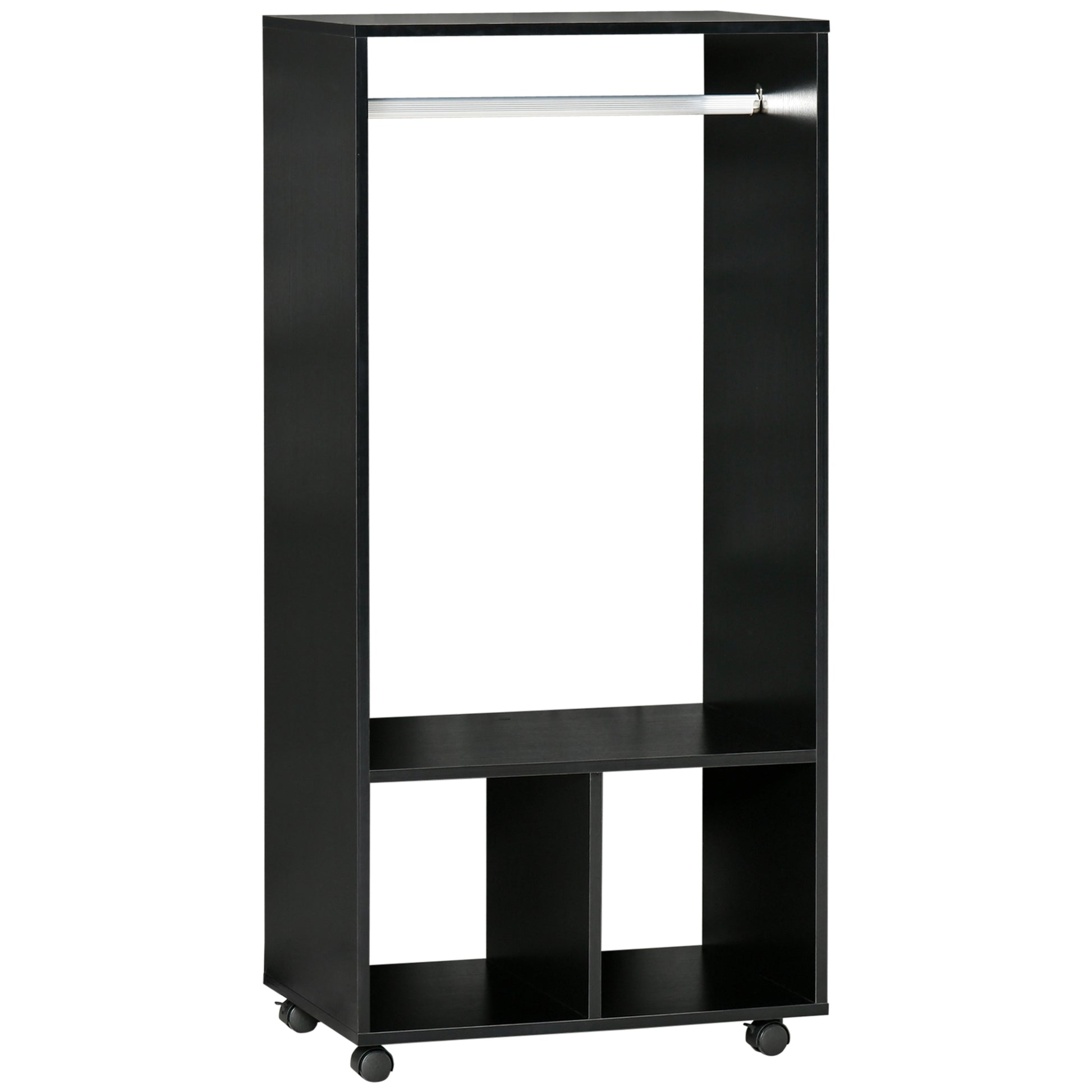 Open Wardrobe for Bedroom, Small Wardrobe on Wheels with Clothes Rail, Storage Shelves, Mobile Garment Rack for Clothes Storage, Cloakroom, Hallway, Black, HOMCOM, 1