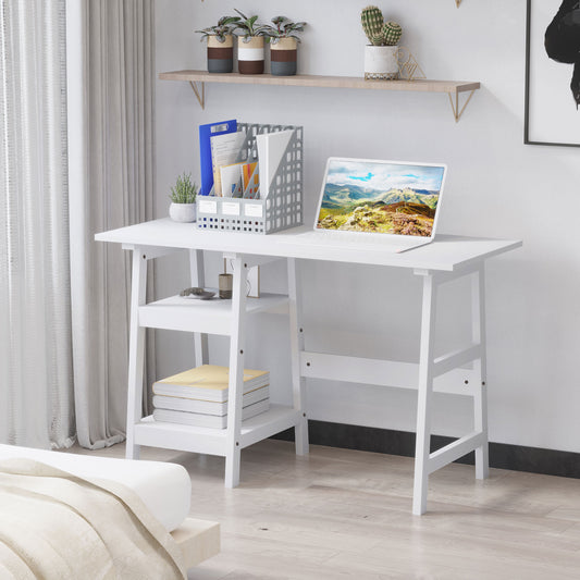 Compact Computer Desk with Storage Shelves, Study Table with Bookshelf, PC Table Workstation for Home Office, Study, Easy Assembly, 120 x 51cm, White, HOMCOM, 2
