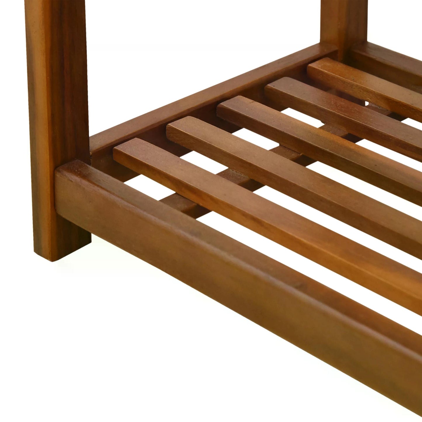 3-Tier Shoe Rack, Acacia Wooden Shoe Storage Organiser with 2 Hangers, Holds up to 12 Pairs, for Entryway, Living Room, 74 x 26 x 62 cm, Teak, HOMCOM, 9