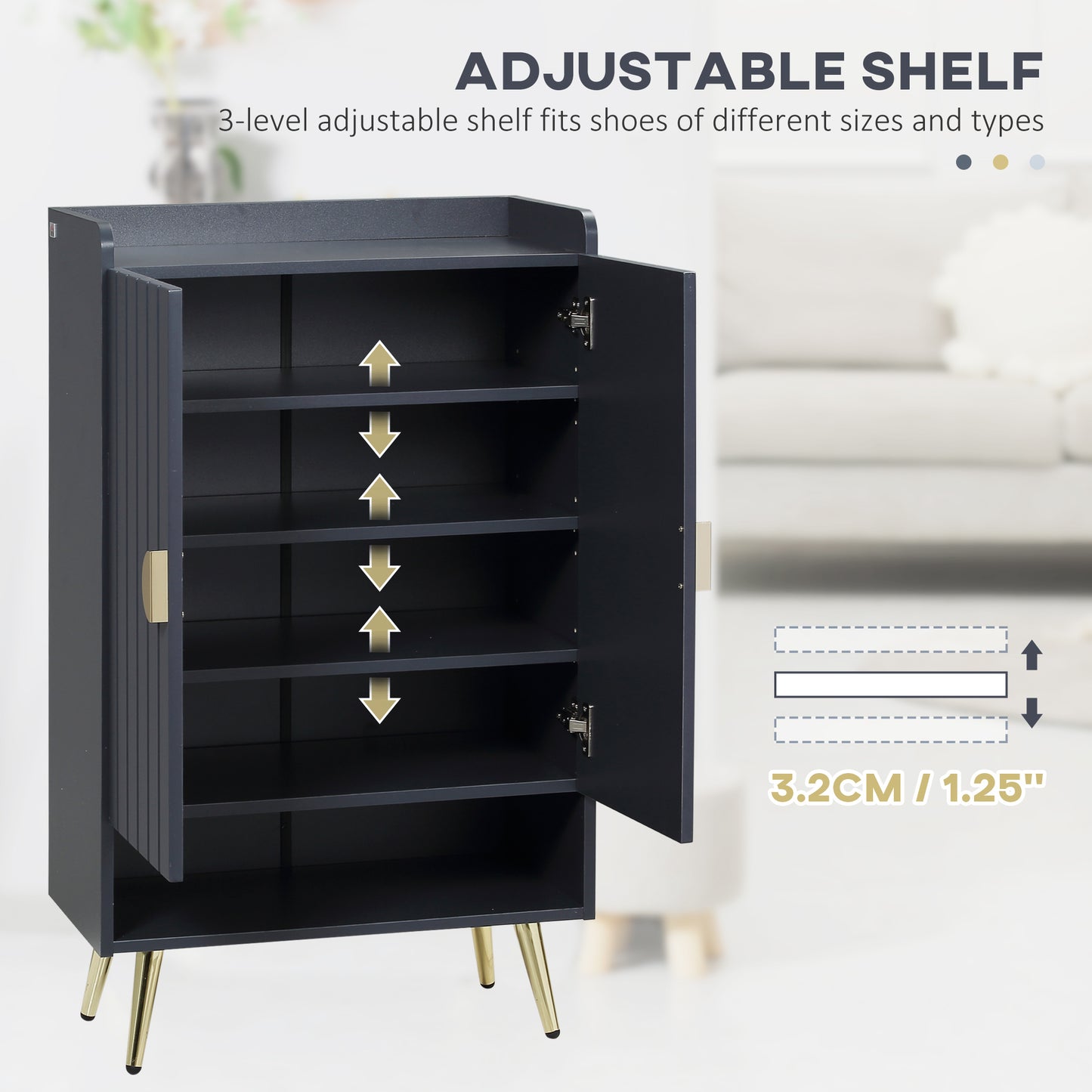 Modern Shoe Cabinet with 2 Doors, Open Shelf and Adjustable Shelves, Hallway Shoe Cupboard for 15 Pairs of Shoes, Entryway Storage Unit, Grey, HOMCOM, 5