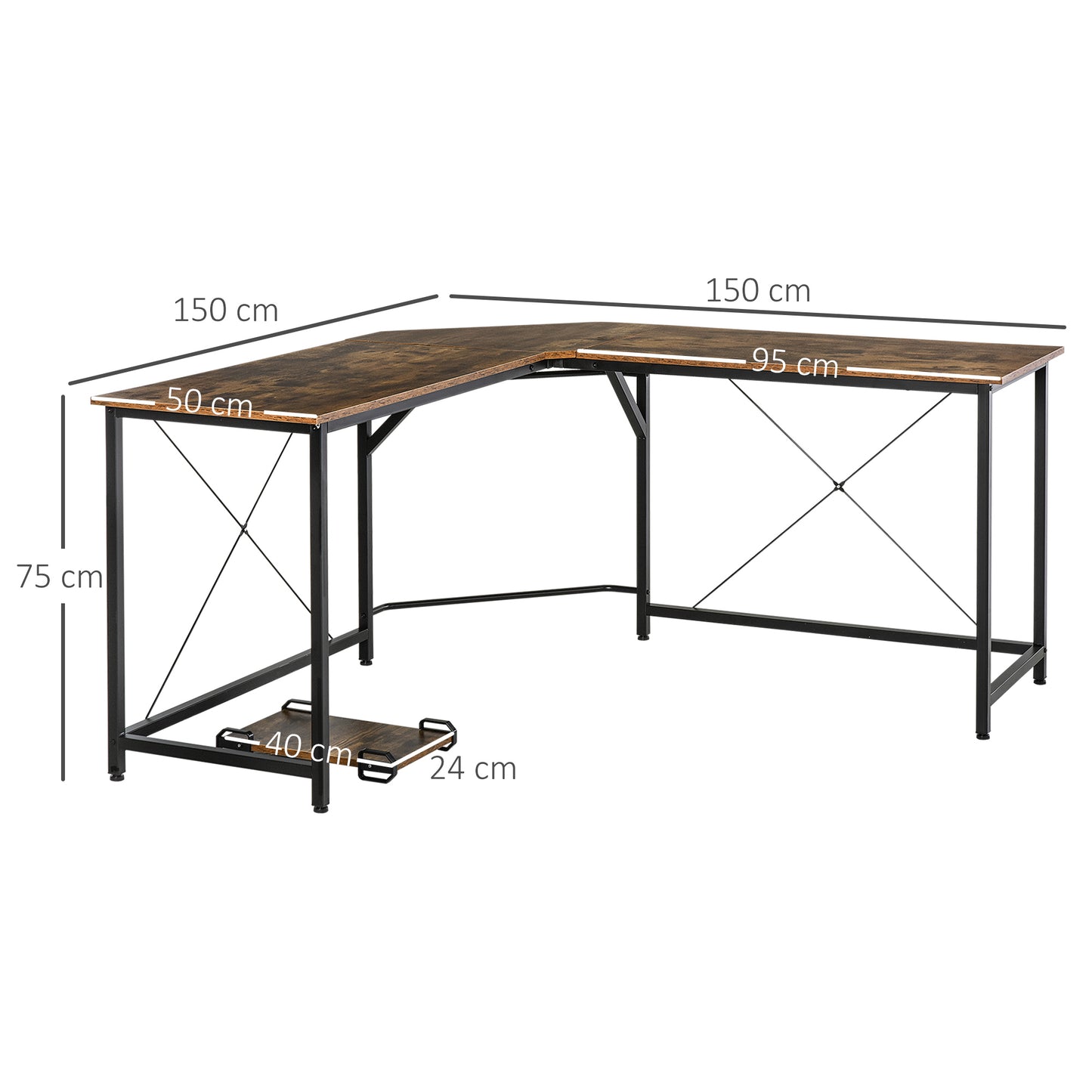 Corner Gaming Desk L-Shape Computer PC Workstation Home Office Three Worktop Writing Table 150 x 150 x 75 cm, HOMCOM, 3