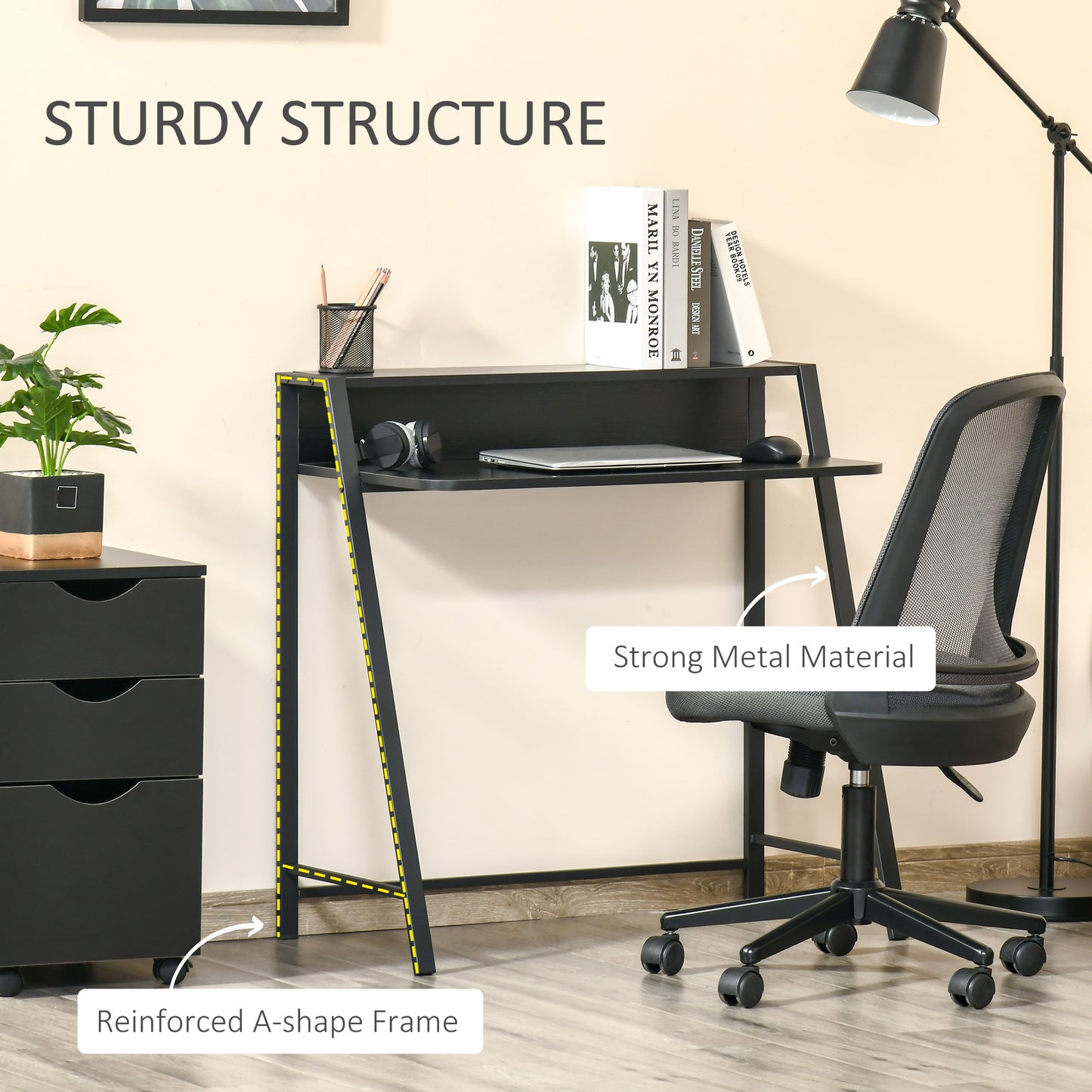 Writing Desk Computer Table Home Office PC Laptop Workstation Storage Shelf 84L x 45W cm Black, HOMCOM, 5
